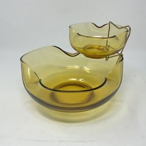 Anchor Hocking Accent Modern Honey Gold Amber Glass Chip & Dip Bowl Set